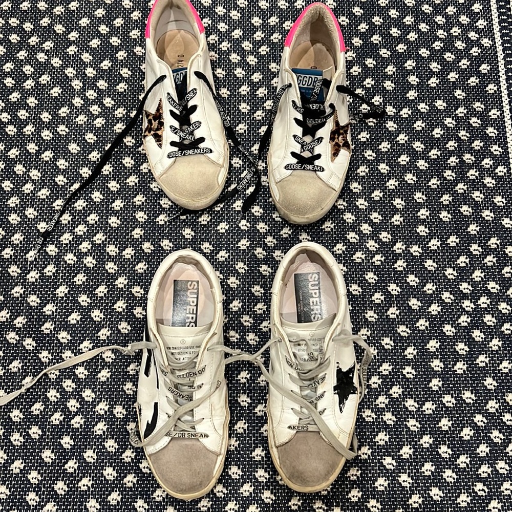 Golden Goose White Sneakers with Black and Pink Accents
